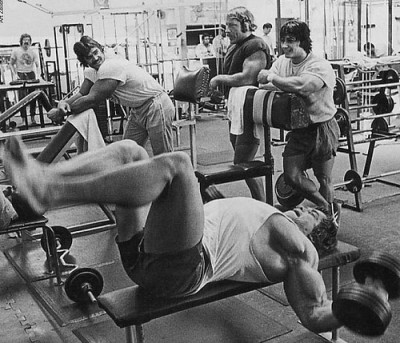 Arnold Doing Dumbbell Chest Flyes