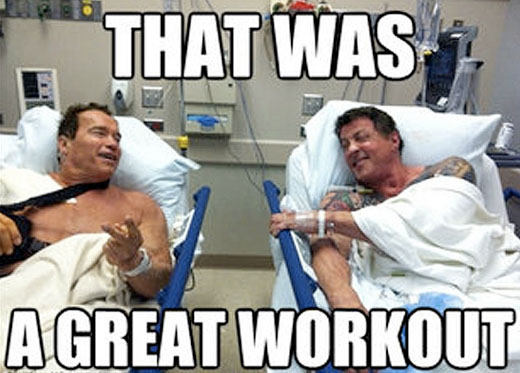 Arnold Schwarzenegger and Sylvester Stallone in hospital