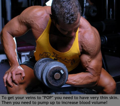 You need to Pump Up your muscles in order to get the veins to show.